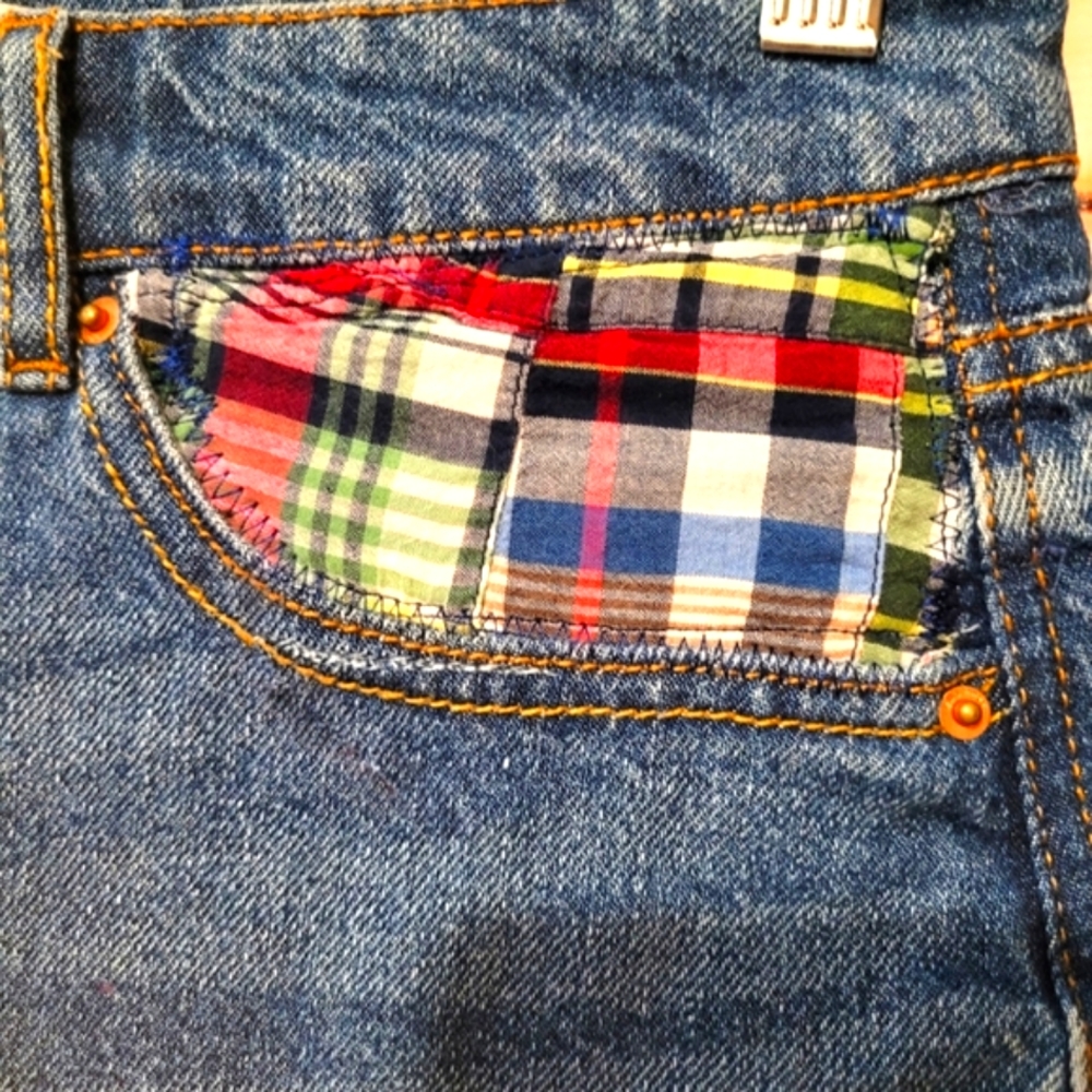UPCYCLED☆HANDMADE "ella moss" and ☆OKD co. EMBELLISHED DENIM SKIRT Size 28 - Picture 2 of 15